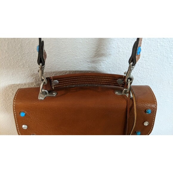 PATRICIA NASH Simona  Brown Smooth Leather Studded Crossbody Handbag WORN TWICE - Picture 7 of 16